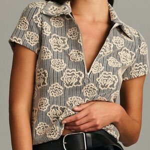Anthropologie - Maeve Floral Jacquard Zip-Up Polo Sweater - NWT